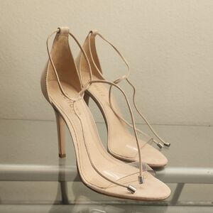 Schutz Nude Beige Lace Up Strappy Stiletto Heels
